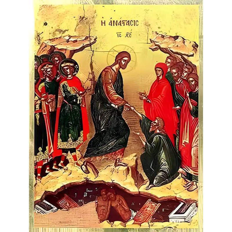 Εικόνα Ορθοδοξίας με περίγραμμα χρυσό σε ξύλο Φλαμουρίας  με  βάση Εικόνα ΑΝΑΣΤΑΣΙΣ ΧΡΙΣΤΟΥ (ΑΔΟΥ ΚΑΘΟΔΟΣ) Χειροποίητη Ελληνορθόδοξη εικόνα του Ιησού Χριστού, Κρεμαστή πλάκα βυζαντινής τέχνης, χριστιανική τέχνη Διάσταση 15x11 cm (5,9x4,3 ίντσες)  INTRAEK-337757864510