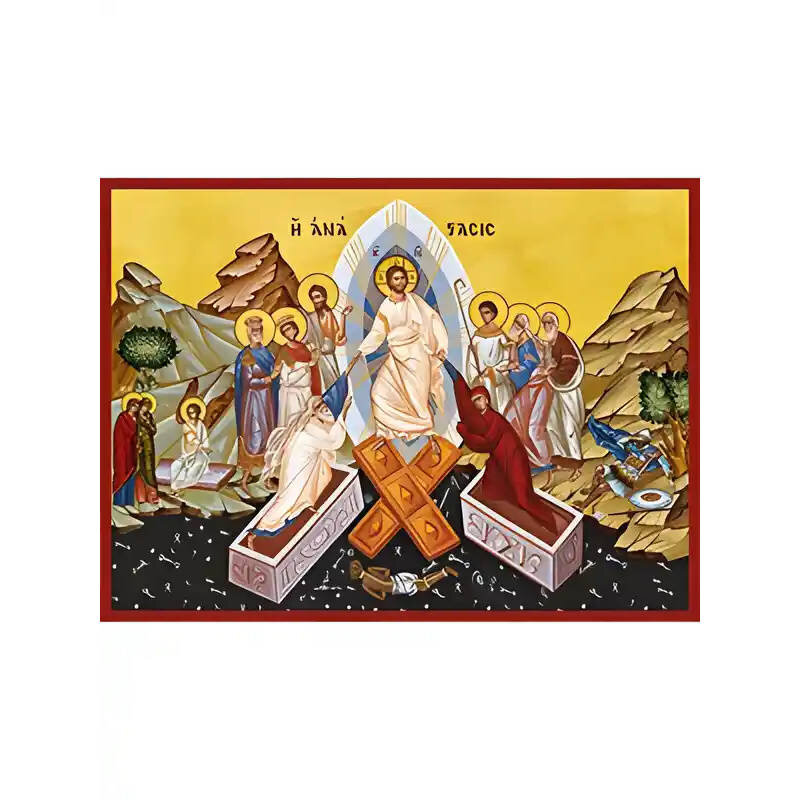 Εικόνα Ορθοδοξίας με περίγραμμα χρυσό σε ξύλο Φλαμουρίας  με  βάση Εικόνα ΑΝΑΣΤΑΣΙΣ ΧΡΙΣΤΟΥ (ΑΔΟΥ ΚΑΘΟΔΟΣ) Χειροποίητη Ελληνορθόδοξη εικόνα του Ιησού Χριστού, Κρεμαστή πλάκα βυζαντινής τέχνης, χριστιανική τέχνη Διάσταση 15x11 cm (5,9x4,3 ίντσες)  INTRAEK-337757864509