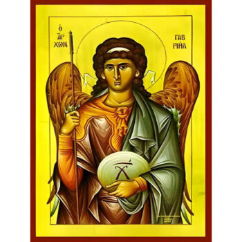 Εικόνα Ορθοδοξίας με περίγραμμα χρυσό σε ξύλο Φλαμουρίας  με  βάση Εικόνα ΑΡΧΑΓΓΕΛΟΣ ΓΑΒΡΙΗΛ Χειροποίητη Ελληνορθόδοξη εικόνα του Ιησού Χριστού, Κρεμαστή πλάκα βυζαντινής τέχνης, χριστιανική τέχνη Διάσταση 15x11 cm (5,9x4,3 ίντσες)  INTRAEK-337757864501 - Image 1