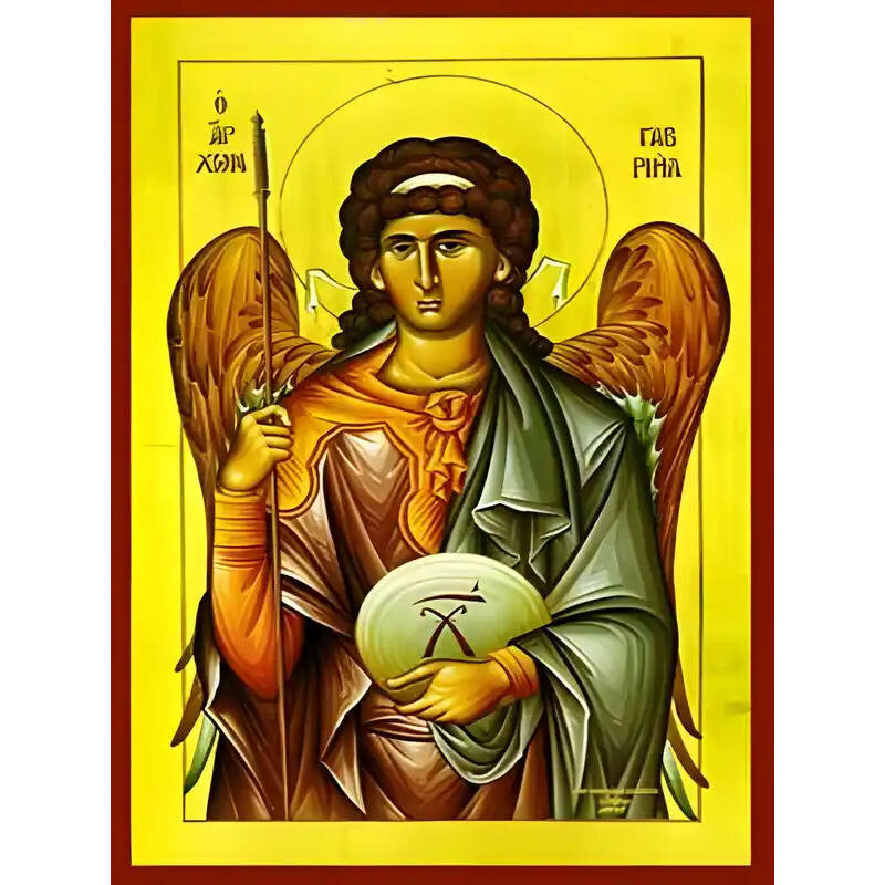 Εικόνα Ορθοδοξίας με περίγραμμα χρυσό σε ξύλο Φλαμουρίας  με  βάση Εικόνα ΑΡΧΑΓΓΕΛΟΣ ΓΑΒΡΙΗΛ Χειροποίητη Ελληνορθόδοξη εικόνα του Ιησού Χριστού, Κρεμαστή πλάκα βυζαντινής τέχνης, χριστιανική τέχνη Διάσταση 15x11 cm (5,9x4,3 ίντσες)  INTRAEK-337757864501