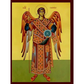 Εικόνα Ορθοδοξίας με περίγραμμα χρυσό σε ξύλο Φλαμουρίας  με  βάση Εικόνα ΑΡΧΑΓΓΕΛΟΣ ΓΑΒΡΙΗΛ, ΟΛΟΣΩΜΟΣ Χειροποίητη Ελληνορθόδοξη εικόνα του Ιησού Χριστού, Κρεμαστή πλάκα βυζαντινής τέχνης, χριστιανική τέχνη Διάσταση 15x11 cm (5,9x4,3 ίντσες)  INTRAEK-337757864499 - Image 1