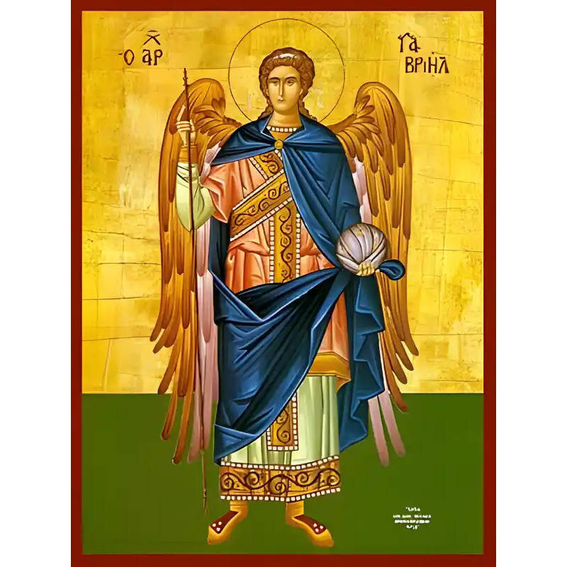 Εικόνα Ορθοδοξίας με περίγραμμα χρυσό σε ξύλο Φλαμουρίας  με  βάση Εικόνα ΑΡΧΑΓΓΕΛΟΣ ΓΑΒΡΙΗΛ, ΟΛΟΣΩΜΟΣ Χειροποίητη Ελληνορθόδοξη εικόνα του Ιησού Χριστού, Κρεμαστή πλάκα βυζαντινής τέχνης, χριστιανική τέχνη Διάσταση 15x11 cm (5,9x4,3 ίντσες)  INTRAEK-337757864498