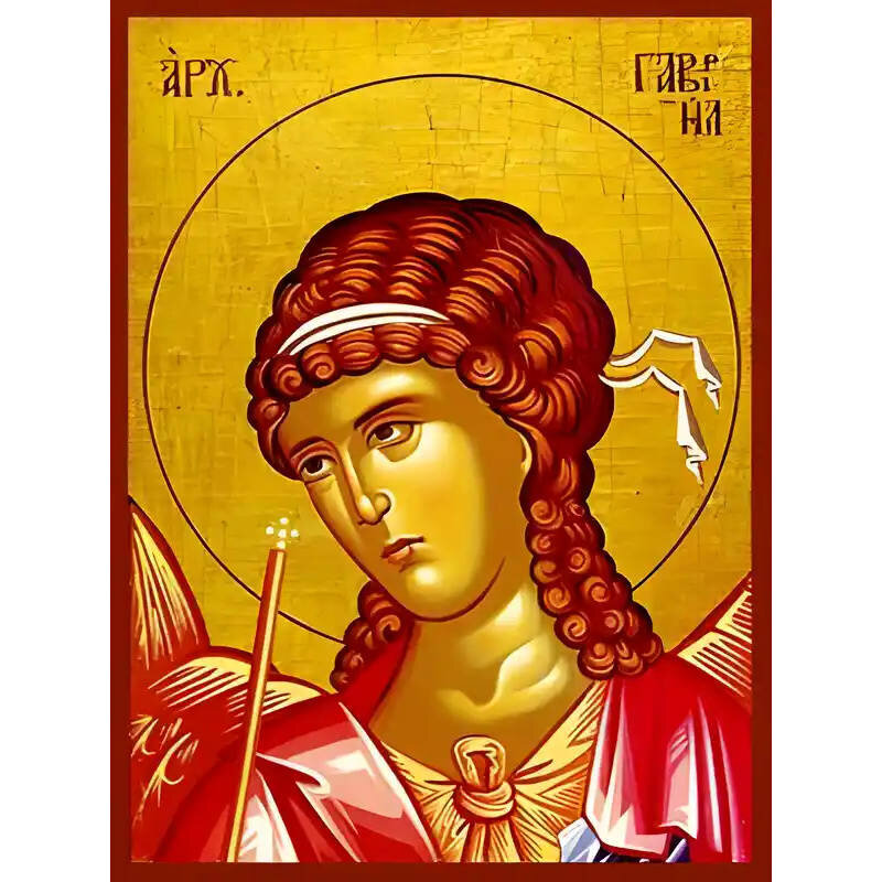 Εικόνα Ορθοδοξίας με περίγραμμα χρυσό σε ξύλο Φλαμουρίας  με  βάση Εικόνα ΑΡΧΑΓΓΕΛΟΣ ΓΑΒΡΙΗΛ, ΠΡΟΤΟΜΗ Χειροποίητη Ελληνορθόδοξη εικόνα του Ιησού Χριστού, Κρεμαστή πλάκα βυζαντινής τέχνης, χριστιανική τέχνη Διάσταση 15x11 cm (5,9x4,3 ίντσες)  INTRAEK-337757864496