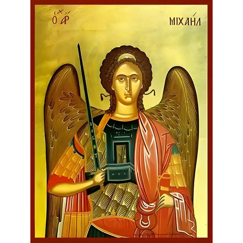 Εικόνα Ορθοδοξίας με περίγραμμα χρυσό σε ξύλο Φλαμουρίας  με  βάση Εικόνα ΑΡΧΑΓΓΕΛΟΣ ΜΙΧΑΗΛ Χειροποίητη Ελληνορθόδοξη εικόνα του Ιησού Χριστού, Κρεμαστή πλάκα βυζαντινής τέχνης, χριστιανική τέχνη Διάσταση 15x11 cm (5,9x4,3 ίντσες)  INTRAEK-337757864493