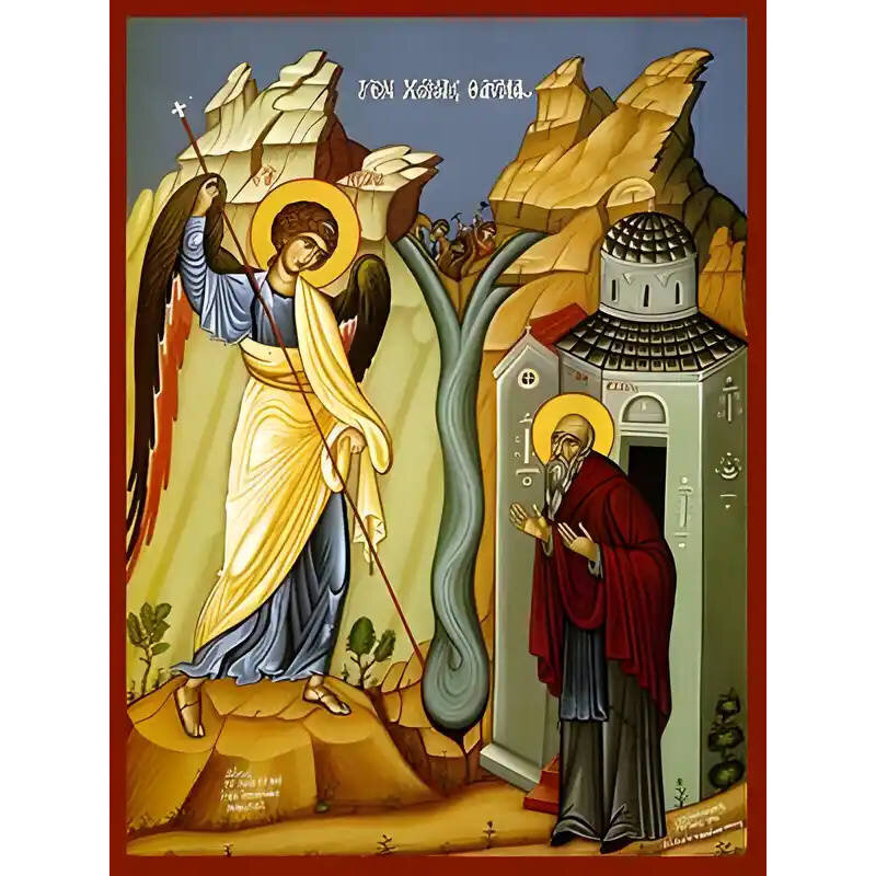 Εικόνα Ορθοδοξίας με περίγραμμα χρυσό σε ξύλο Φλαμουρίας  με  βάση Εικόνα ΑΡΧΑΓΓΕΛΟΣ ΜΙΧΑΗΛ ΚΑΙ ΑΓΙΟΣ ΑΡΧΙΠΠΟΣ, ΤΟ ΕΝ ΧΩΝΑΙΣ ΘΑΥΜΑ Χειροποίητη Ελληνορθόδοξη εικόνα του Ιησού Χριστού, Κρεμαστή πλάκα βυζαντινής τέχνης, χριστιανική τέχνη Διάσταση 15x11 cm (5,9x4,3 ίντσες)  INTRAEK-337757864489