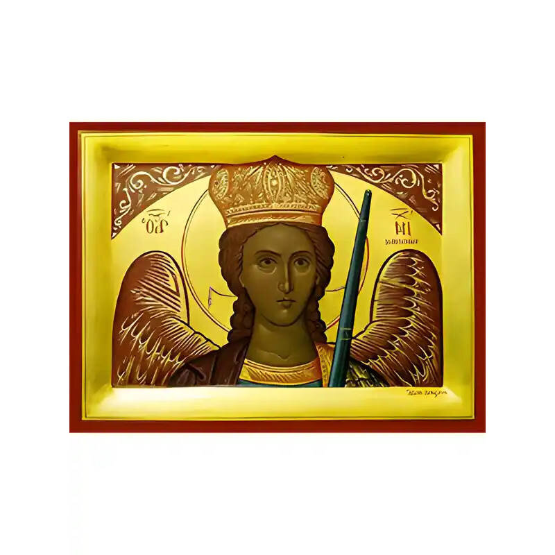 Εικόνα Ορθοδοξίας με περίγραμμα χρυσό σε ξύλο Φλαμουρίας  με  βάση Εικόνα ΑΡΧΑΓΓΕΛΟΣ ΜΙΧΑΗΛ ΜΑΝΤΑΜΑΔΟΥ, ΠΡΟΤΟΜΗ Χειροποίητη Ελληνορθόδοξη εικόνα του Ιησού Χριστού, Κρεμαστή πλάκα βυζαντινής τέχνης, χριστιανική τέχνη Διάσταση 15x11 cm (5,9x4,3 ίντσες)  INTRAEK-337757864488