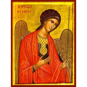Εικόνα Ορθοδοξίας με περίγραμμα χρυσό σε ξύλο Φλαμουρίας  με  βάση Εικόνα ΑΡΧΑΓΓΕΛΟΣ ΜΙΧΑΗΛ, ΔΕΟΜΕΝΟΣ Χειροποίητη Ελληνορθόδοξη εικόνα του Ιησού Χριστού, Κρεμαστή πλάκα βυζαντινής τέχνης, χριστιανική τέχνη Διάσταση 15x11 cm (5,9x4,3 ίντσες)  INTRAEK-337757863745