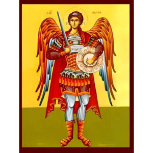 Εικόνα Ορθοδοξίας με περίγραμμα χρυσό σε ξύλο Φλαμουρίας  με  βάση Εικόνα ΑΡΧΑΓΓΕΛΟΣ ΜΙΧΑΗΛ, ΟΛΟΣΩΜΟΣ Χειροποίητη Ελληνορθόδοξη εικόνα του Ιησού Χριστού, Κρεμαστή πλάκα βυζαντινής τέχνης, χριστιανική τέχνη Διάσταση 15x11 cm (5,9x4,3 ίντσες)  INTRAEK-337757864481