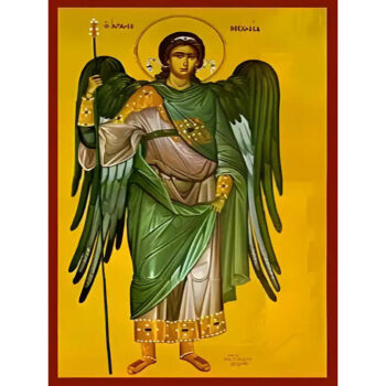 Εικόνα Ορθοδοξίας με περίγραμμα χρυσό σε ξύλο Φλαμουρίας  με  βάση Εικόνα ΑΡΧΑΓΓΕΛΟΣ ΜΙΧΑΗΛ, ΟΛΟΣΩΜΟΣ Χειροποίητη Ελληνορθόδοξη εικόνα του Ιησού Χριστού, Κρεμαστή πλάκα βυζαντινής τέχνης, χριστιανική τέχνη Διάσταση 15x11 cm (5,9x4,3 ίντσες)  INTRAEK-337757864480 - Image 1