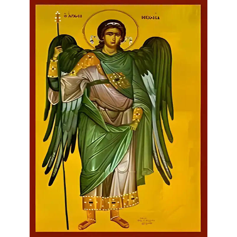 Εικόνα Ορθοδοξίας με περίγραμμα χρυσό σε ξύλο Φλαμουρίας  με  βάση Εικόνα ΑΡΧΑΓΓΕΛΟΣ ΜΙΧΑΗΛ, ΟΛΟΣΩΜΟΣ Χειροποίητη Ελληνορθόδοξη εικόνα του Ιησού Χριστού, Κρεμαστή πλάκα βυζαντινής τέχνης, χριστιανική τέχνη Διάσταση 15x11 cm (5,9x4,3 ίντσες)  INTRAEK-337757864480