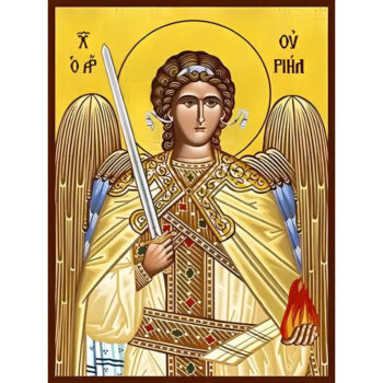 Εικόνα Ορθοδοξίας με περίγραμμα χρυσό σε ξύλο Φλαμουρίας  με  βάση Εικόνα ΑΡΧΑΓΓΕΛΟΣ ΟΥΡΙΗΛ Χειροποίητη Ελληνορθόδοξη εικόνα του Ιησού Χριστού, Κρεμαστή πλάκα βυζαντινής τέχνης, χριστιανική τέχνη Διάσταση 15x11 cm (5,9x4,3 ίντσες)  INTRAEK-337757864477 - Image 1