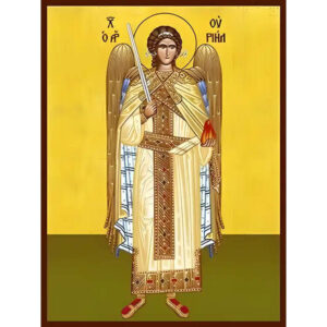 Εικόνα Ορθοδοξίας με περίγραμμα χρυσό σε ξύλο Φλαμουρίας  με  βάση Εικόνα ΑΡΧΑΓΓΕΛΟΣ ΟΥΡΙΗΛ, ΟΛΟΣΩΜΟΣ Χειροποίητη Ελληνορθόδοξη εικόνα του Ιησού Χριστού, Κρεμαστή πλάκα βυζαντινής τέχνης, χριστιανική τέχνη Διάσταση 15x11 cm (5,9x4,3 ίντσες)  INTRAEK-337757864476