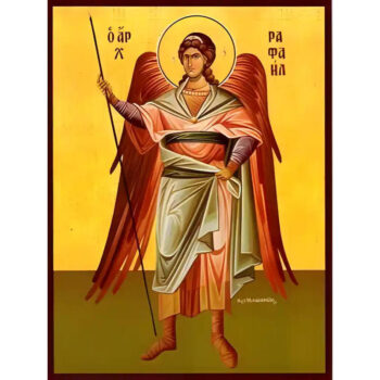 Εικόνα Ορθοδοξίας με περίγραμμα χρυσό σε ξύλο Φλαμουρίας  με  βάση Εικόνα ΑΡΧΑΓΓΕΛΟΣ ΡΑΦΑΗΛ, ΟΛΟΣΩΜΟΣ Χειροποίητη Ελληνορθόδοξη εικόνα του Ιησού Χριστού, Κρεμαστή πλάκα βυζαντινής τέχνης, χριστιανική τέχνη Διάσταση 15x11 cm (5,9x4,3 ίντσες)  INTRAEK-337757864475 - Image 1