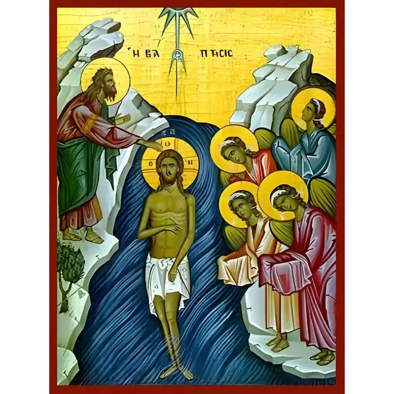 Εικόνα Ορθοδοξίας με περίγραμμα χρυσό σε ξύλο Φλαμουρίας  με  βάση Εικόνα ΒΑΠΤΙΣΙΣ ΧΡΙΣΤΟΥ Χειροποίητη Ελληνορθόδοξη εικόνα του Ιησού Χριστού, Κρεμαστή πλάκα βυζαντινής τέχνης, χριστιανική τέχνη Διάσταση 15x11 cm (5,9x4,3 ίντσες)  INTRAEK-337757864468