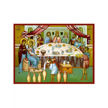 Εικόνα Ορθοδοξίας με περίγραμμα χρυσό σε ξύλο Φλαμουρίας  με  βάση Εικόνα ΓΑΜΟΣ ΕΝ ΚΑΝΑ Χειροποίητη Ελληνορθόδοξη εικόνα του Ιησού Χριστού, Κρεμαστή πλάκα βυζαντινής τέχνης, χριστιανική τέχνη Διάσταση 15x11 cm (5,9x4,3 ίντσες)  INTRAEK-337757864466 - Image 1