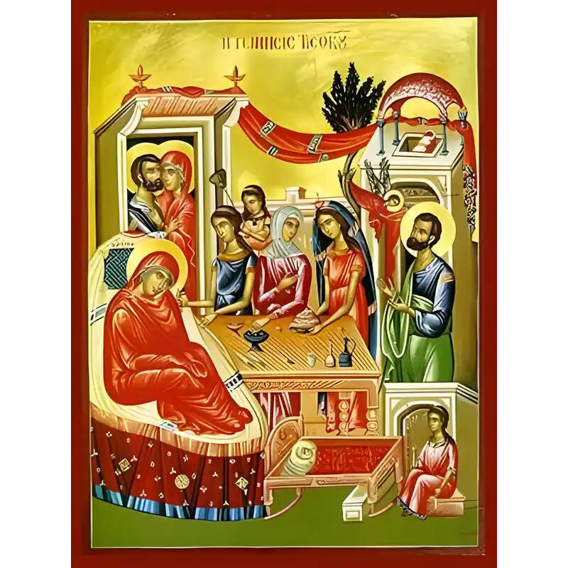 Εικόνα Ορθοδοξίας με περίγραμμα χρυσό σε ξύλο Φλαμουρίας  με  βάση Εικόνα ΓΕΝΕΣΙΟΝ ΘΕΟΤΟΚΟΥ Χειροποίητη Ελληνορθόδοξη εικόνα του Ιησού Χριστού, Κρεμαστή πλάκα βυζαντινής τέχνης, χριστιανική τέχνη Διάσταση 15x11 cm (5,9x4,3 ίντσες)  INTRAEK-337757864465