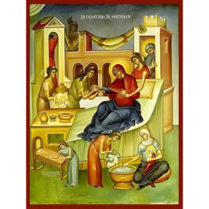 Εικόνα Ορθοδοξίας με περίγραμμα χρυσό σε ξύλο Φλαμουρίας  με  βάση Εικόνα ΓΕΝΕΣΙΟΝ ΘΕΟΤΟΚΟΥ Χειροποίητη Ελληνορθόδοξη εικόνα του Ιησού Χριστού, Κρεμαστή πλάκα βυζαντινής τέχνης, χριστιανική τέχνη Διάσταση 15x11 cm (5,9x4,3 ίντσες)  INTRAEK-337757864464