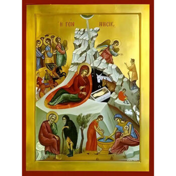 Εικόνα Ορθοδοξίας με περίγραμμα χρυσό σε ξύλο Φλαμουρίας  με  βάση Εικόνα ΓΕΝΝΗΣΙΣ ΧΡΙΣΤΟΥ Χειροποίητη Ελληνορθόδοξη εικόνα του Ιησού Χριστού, Κρεμαστή πλάκα βυζαντινής τέχνης, χριστιανική τέχνη Διάσταση 15x11 cm (5,9x4,3 ίντσες)  INTRAEK-337757863742 - Image 1