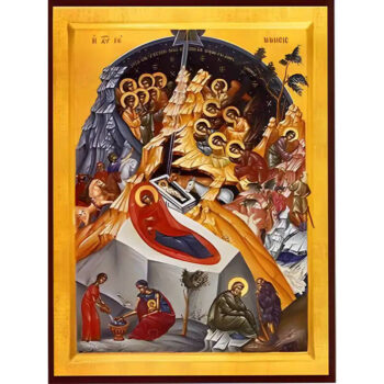 Εικόνα Ορθοδοξίας με περίγραμμα χρυσό σε ξύλο Φλαμουρίας  με  βάση Εικόνα ΓΕΝΝΗΣΙΣ ΧΡΙΣΤΟΥ Χειροποίητη Ελληνορθόδοξη εικόνα του Ιησού Χριστού, Κρεμαστή πλάκα βυζαντινής τέχνης, χριστιανική τέχνη Διάσταση 15x11 cm (5,9x4,3 ίντσες)  INTRAEK-337757864459 - Image 1