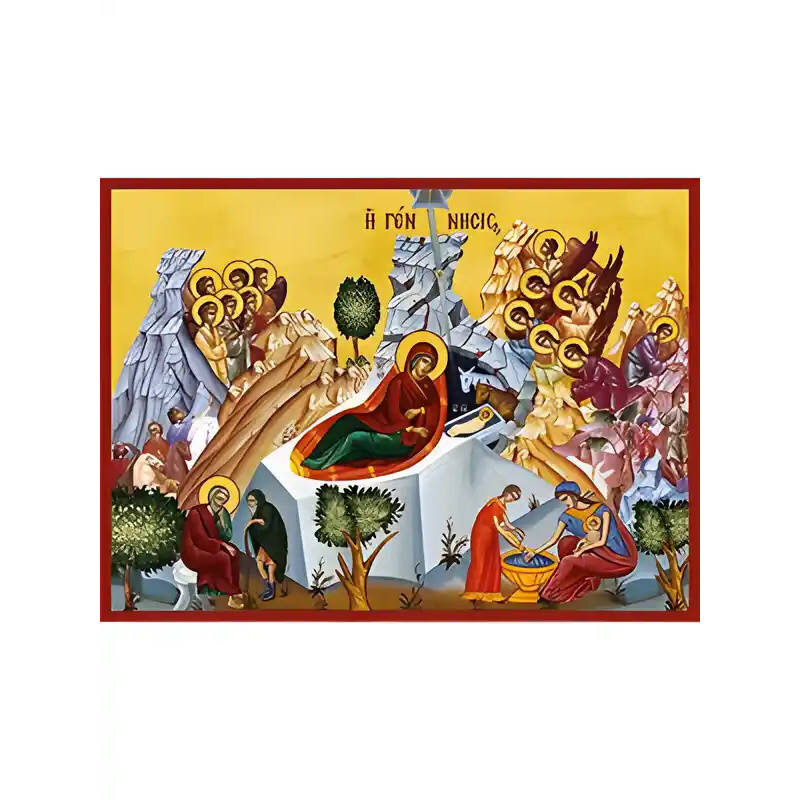 Εικόνα Ορθοδοξίας με περίγραμμα χρυσό σε ξύλο Φλαμουρίας  με  βάση Εικόνα ΓΕΝΝΗΣΙΣ ΧΡΙΣΤΟΥ Χειροποίητη Ελληνορθόδοξη εικόνα του Ιησού Χριστού, Κρεμαστή πλάκα βυζαντινής τέχνης, χριστιανική τέχνη Διάσταση 15x11 cm (5,9x4,3 ίντσες)  INTRAEK-337757864458