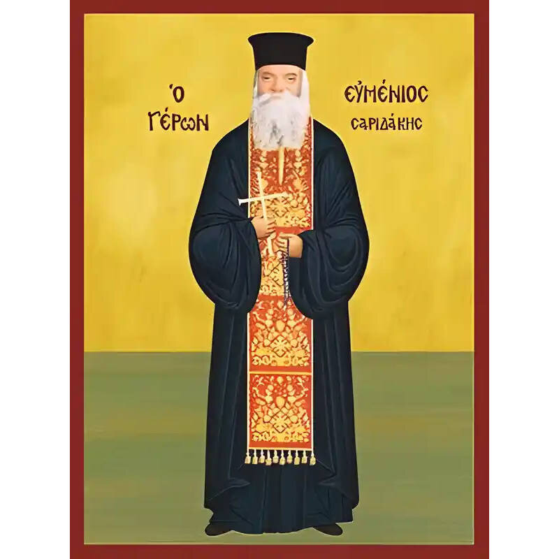 Εικόνα Ορθοδοξίας με περίγραμμα χρυσό σε ξύλο Φλαμουρίας  με  βάση Εικόνα ΓΕΡΩΝ ΕΥΜΕΝΙΟΣ ΣΑΡΙΔΑΚΗΣ, ΟΛΟΣΩΜΟΣ Χειροποίητη Ελληνορθόδοξη εικόνα του Ιησού Χριστού, Κρεμαστή πλάκα βυζαντινής τέχνης, χριστιανική τέχνη Διάσταση 15x11 cm (5,9x4,3 ίντσες)  INTRAEK-337757864455