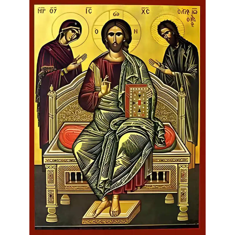 Εικόνα Ορθοδοξίας με περίγραμμα χρυσό σε ξύλο Φλαμουρίας  με  βάση Εικόνα ΔΕΗΣΙΣ (ΤΡΙΜΟΡΦΟΝ) Χειροποίητη Ελληνορθόδοξη εικόνα του Ιησού Χριστού, Κρεμαστή πλάκα βυζαντινής τέχνης, χριστιανική τέχνη Διάσταση 15x11 cm (5,9x4,3 ίντσες)  INTRAEK-337757864447