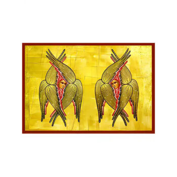 Εικόνα Ορθοδοξίας με περίγραμμα χρυσό σε ξύλο Φλαμουρίας  με  βάση Εικόνα ΕΞΑΠΤΕΡΥΓΑ ΣΕΡΑΦΕΙΜ Χειροποίητη Ελληνορθόδοξη εικόνα του Ιησού Χριστού, Κρεμαστή πλάκα βυζαντινής τέχνης, χριστιανική τέχνη Διάσταση 15x11 cm (5,9x4,3 ίντσες)  INTRAEK-337757864434 - Image 1