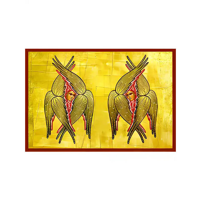 Εικόνα Ορθοδοξίας με περίγραμμα χρυσό σε ξύλο Φλαμουρίας  με  βάση Εικόνα ΕΞΑΠΤΕΡΥΓΑ ΣΕΡΑΦΕΙΜ Χειροποίητη Ελληνορθόδοξη εικόνα του Ιησού Χριστού, Κρεμαστή πλάκα βυζαντινής τέχνης, χριστιανική τέχνη Διάσταση 15x11 cm (5,9x4,3 ίντσες)  INTRAEK-337757864434