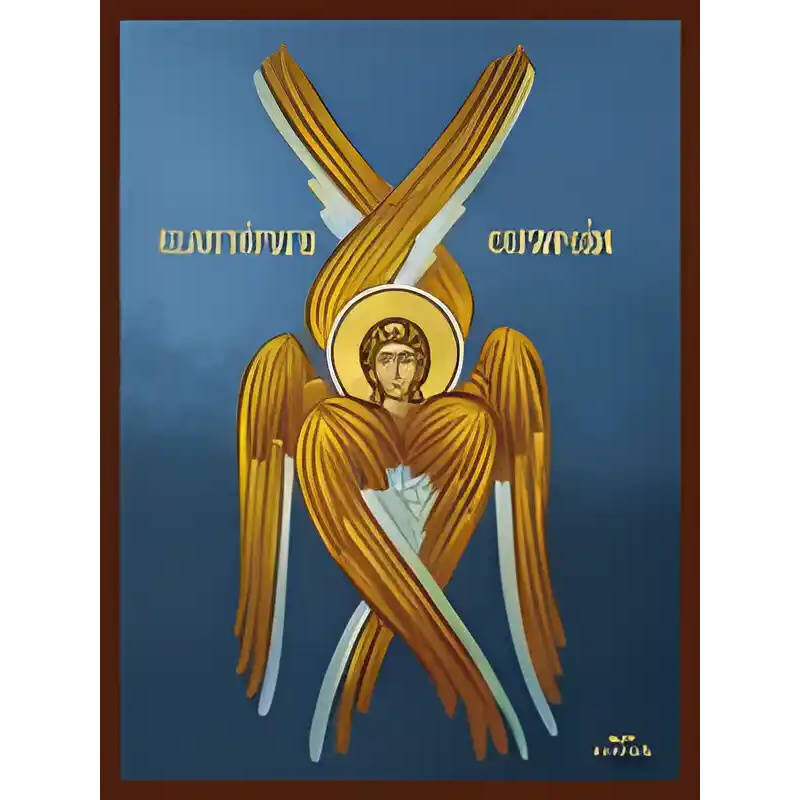 Εικόνα Ορθοδοξίας με περίγραμμα χρυσό σε ξύλο Φλαμουρίας  με  βάση Εικόνα ΕΞΑΠΤΕΡΥΓΟ ΣΕΡΑΦΕΙΜ Χειροποίητη Ελληνορθόδοξη εικόνα του Ιησού Χριστού, Κρεμαστή πλάκα βυζαντινής τέχνης, χριστιανική τέχνη Διάσταση 15x11 cm (5,9x4,3 ίντσες)  INTRAEK-337757864433
