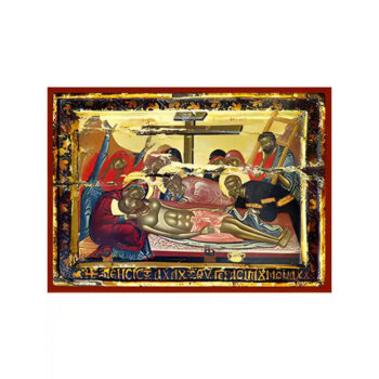 Εικόνα Ορθοδοξίας με περίγραμμα χρυσό σε ξύλο Φλαμουρίας  με  βάση Εικόνα ΕΠΙΤΑΦΙΟΣ ΘΡΗΝΟΣ Χειροποίητη Ελληνορθόδοξη εικόνα του Ιησού Χριστού, Κρεμαστή πλάκα βυζαντινής τέχνης, χριστιανική τέχνη Διάσταση 15x11 cm (5,9x4,3 ίντσες)  INTRAEK-337757864432 - Image 1