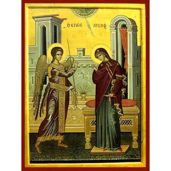 Εικόνα Ορθοδοξίας με περίγραμμα χρυσό σε ξύλο Φλαμουρίας  με  βάση Εικόνα ΕΥΑΓΓΕΛΙΣΜΟΣ ΘΕΟΤΟΚΟΥ Χειροποίητη Ελληνορθόδοξη εικόνα του Ιησού Χριστού, Κρεμαστή πλάκα βυζαντινής τέχνης, χριστιανική τέχνη Διάσταση 15x11 cm (5,9x4,3 ίντσες)  INTRAEK-337757863740 - Image 1