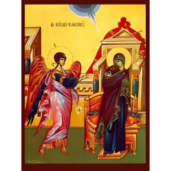 Εικόνα Ορθοδοξίας με περίγραμμα χρυσό σε ξύλο Φλαμουρίας  με  βάση Εικόνα ΕΥΑΓΓΕΛΙΣΜΟΣ ΘΕΟΤΟΚΟΥ Χειροποίητη Ελληνορθόδοξη εικόνα του Ιησού Χριστού, Κρεμαστή πλάκα βυζαντινής τέχνης, χριστιανική τέχνη Διάσταση 15x11 cm (5,9x4,3 ίντσες)  INTRAEK-337757864427 - Image 1