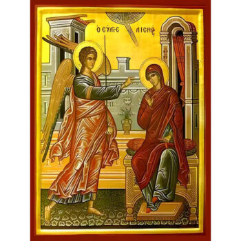 Εικόνα Ορθοδοξίας με περίγραμμα χρυσό σε ξύλο Φλαμουρίας με βάση Εικόνα ΕΥΑΓΓΕΛΙΣΜΟΣ ΘΕΟΤΟΚΟΥ Χειροποίητη Ελληνορθόδοξη εικόνα του Ιησού Χριστού, Κρεμαστή πλάκα βυζαντινής τέχνης, χριστιανική τέχνη Διάσταση 15x11 cm (5,9x4,3 ίντσες) INTRAEK-337757864426 - Image 1