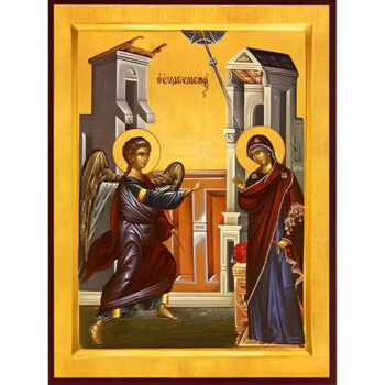Εικόνα Ορθοδοξίας με περίγραμμα χρυσό σε ξύλο Φλαμουρίας  με  βάση Εικόνα ΕΥΑΓΓΕΛΙΣΜΟΣ ΘΕΟΤΟΚΟΥ Χειροποίητη Ελληνορθόδοξη εικόνα του Ιησού Χριστού, Κρεμαστή πλάκα βυζαντινής τέχνης, χριστιανική τέχνη Διάσταση 15x11 cm (5,9x4,3 ίντσες)  INTRAEK-337757864425 - Image 1