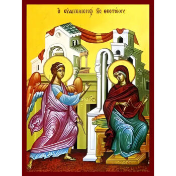 Εικόνα Ορθοδοξίας με περίγραμμα χρυσό σε ξύλο Φλαμουρίας  με  βάση Εικόνα ΕΥΑΓΓΕΛΙΣΜΟΣ ΘΕΟΤΟΚΟΥ Χειροποίητη Ελληνορθόδοξη εικόνα του Ιησού Χριστού, Κρεμαστή πλάκα βυζαντινής τέχνης, χριστιανική τέχνη Διάσταση 15x11 cm (5,9x4,3 ίντσες)  INTRAEK-337757864424 - Image 1