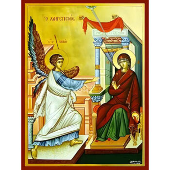 Εικόνα Ορθοδοξίας με περίγραμμα χρυσό σε ξύλο Φλαμουρίας  με  βάση Εικόνα ΕΥΑΓΓΕΛΙΣΜΟΣ ΘΕΟΤΟΚΟΥ (ΧΑΙΡΕΤΙΣΜΟΣ) Χειροποίητη Ελληνορθόδοξη εικόνα του Ιησού Χριστού, Κρεμαστή πλάκα βυζαντινής τέχνης, χριστιανική τέχνη Διάσταση 15x11 cm (5,9x4,3 ίντσες)  INTRAEK-337757864422 - Image 1