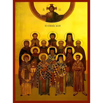 Εικόνα Ορθοδοξίας με περίγραμμα χρυσό σε ξύλο Φλαμουρίας  με  βάση Εικόνα ΕΥΒΟΕΙΣ ΑΓΙΟΙ, ΟΛΟΣΩΜΟΙ Χειροποίητη Ελληνορθόδοξη εικόνα του Ιησού Χριστού, Κρεμαστή πλάκα βυζαντινής τέχνης, χριστιανική τέχνη Διάσταση 15x11 cm (5,9x4,3 ίντσες)  INTRAEK-337757864421 - Image 1