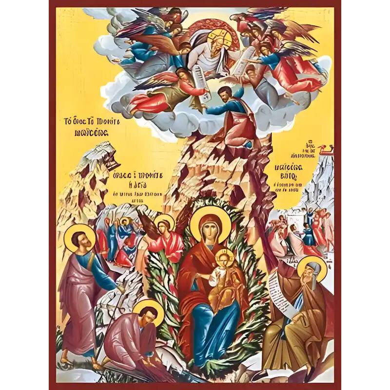 Εικόνα Ορθοδοξίας με περίγραμμα χρυσό σε ξύλο Φλαμουρίας  με  βάση Εικόνα Η ΑΦΛΕΚΤΟΣ ΒΑΤΟΣ, ΟΡΑΣΙΣ ΤΟΥ ΠΡΟΦΗΤΟΥ ΜΩΥΣΕΩΣ Χειροποίητη Ελληνορθόδοξη εικόνα του Ιησού Χριστού, Κρεμαστή πλάκα βυζαντινής τέχνης, χριστιανική τέχνη Διάσταση 15x11 cm (5,9x4,3 ίντσες)  INTRAEK-337757863737