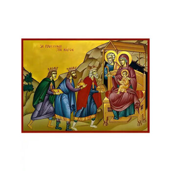Εικόνα Ορθοδοξίας με περίγραμμα χρυσό σε ξύλο Φλαμουρίας  με  βάση Εικόνα Η ΠΡΟΣΚΥΝΗΣΙΣ ΤΩΝ ΜΑΓΩΝ: ΜΕΛΧΙΟΡ, ΓΚΑΣΠΑΡ ΚΑΙ ΜΠΑΛΤΑΣΑΡ Χειροποίητη Ελληνορθόδοξη εικόνα του Ιησού Χριστού, Κρεμαστή πλάκα βυζαντινής τέχνης, χριστιανική τέχνη Διάσταση 15x11 cm (5,9x4,3 ίντσες)  INTRAEK-337757864414 - Image 1