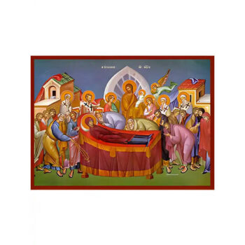 Εικόνα Ορθοδοξίας με περίγραμμα χρυσό σε ξύλο Φλαμουρίας  με  βάση Εικόνα ΚΟΙΜΗΣΙΣ ΘΕΟΤΟΚΟΥ Χειροποίητη Ελληνορθόδοξη εικόνα του Ιησού Χριστού, Κρεμαστή πλάκα βυζαντινής τέχνης, χριστιανική τέχνη Διάσταση 15x11 cm (5,9x4,3 ίντσες)  INTRAEK-337757864400 - Image 1