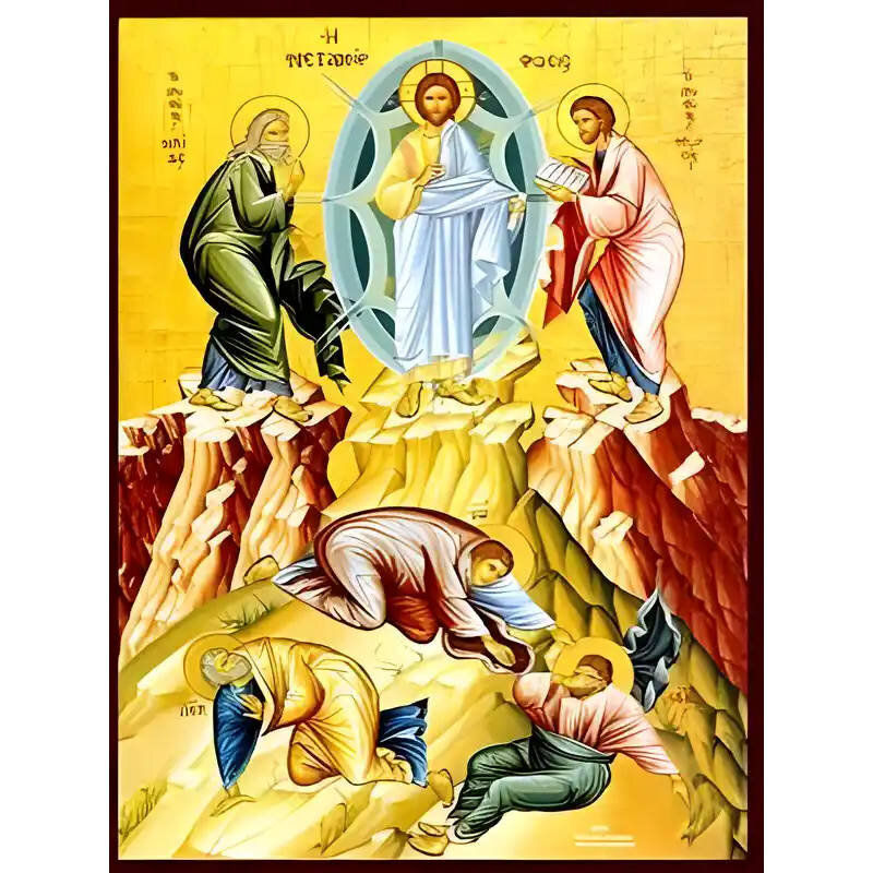 Εικόνα Ορθοδοξίας με περίγραμμα χρυσό σε ξύλο Φλαμουρίας  με  βάση Εικόνα ΜΕΤΑΜΟΡΦΩΣΙΣ ΧΡΙΣΤΟΥ Χειροποίητη Ελληνορθόδοξη εικόνα του Ιησού Χριστού, Κρεμαστή πλάκα βυζαντινής τέχνης, χριστιανική τέχνη Διάσταση 15x11 cm (5,9x4,3 ίντσες)  INTRAEK-337757864394
