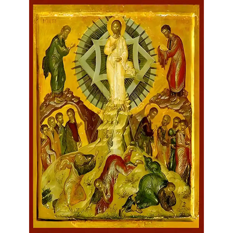Εικόνα Ορθοδοξίας με περίγραμμα χρυσό σε ξύλο Φλαμουρίας  με  βάση Εικόνα ΜΕΤΑΜΟΡΦΩΣΙΣ ΧΡΙΣΤΟΥ Χειροποίητη Ελληνορθόδοξη εικόνα του Ιησού Χριστού, Κρεμαστή πλάκα βυζαντινής τέχνης, χριστιανική τέχνη Διάσταση 15x11 cm (5,9x4,3 ίντσες)  INTRAEK-337757864393