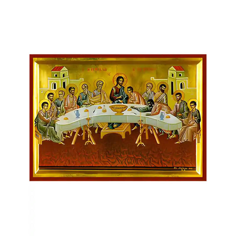 Εικόνα Ορθοδοξίας με περίγραμμα χρυσό σε ξύλο Φλαμουρίας  με  βάση Εικόνα ΜΥΣΤΙΚΟΣ ΔΕΙΠΝΟΣ Χειροποίητη Ελληνορθόδοξη εικόνα του Ιησού Χριστού, Κρεμαστή πλάκα βυζαντινής τέχνης, χριστιανική τέχνη Διάσταση 15x11 cm (5,9x4,3 ίντσες)  INTRAEK-337757864385