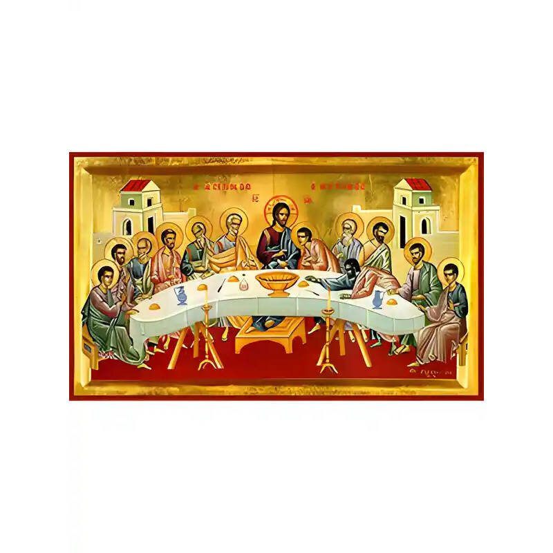 Εικόνα Ορθοδοξίας με περίγραμμα χρυσό σε ξύλο Φλαμουρίας  με  βάση Εικόνα ΜΥΣΤΙΚΟΣ ΔΕΙΠΝΟΣ Χειροποίητη Ελληνορθόδοξη εικόνα του Ιησού Χριστού, Κρεμαστή πλάκα βυζαντινής τέχνης, χριστιανική τέχνη Διάσταση 15x11 cm (5,9x4,3 ίντσες)  INTRAEK-337757864384