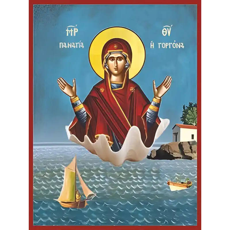 Εικόνα Ορθοδοξίας με περίγραμμα χρυσό σε ξύλο Φλαμουρίας  με  βάση Εικόνα ΠΑΝΑΓΙΑ Η ΓΟΡΓΟΝΑ, ΑΝΑΔΥΟΜΕΝΗ ΑΠΟ ΚΟΧΥΛΙ Χειροποίητη Ελληνορθόδοξη εικόνα του Ιησού Χριστού, Κρεμαστή πλάκα βυζαντινής τέχνης, χριστιανική τέχνη Διάσταση 15x11 cm (5,9x4,3 ίντσες)  INTRAEK-337757864368