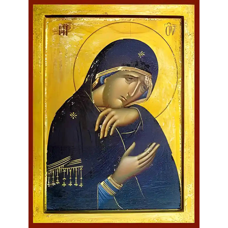 Εικόνα Ορθοδοξίας με περίγραμμα χρυσό σε ξύλο Φλαμουρίας  με  βάση Εικόνα ΠΑΝΑΓΙΑ ΘΡΗΝΩΔΟΥΣΑ Χειροποίητη Ελληνορθόδοξη εικόνα του Ιησού Χριστού, Κρεμαστή πλάκα βυζαντινής τέχνης, χριστιανική τέχνη Διάσταση 15x11 cm (5,9x4,3 ίντσες)  INTRAEK-337757864364