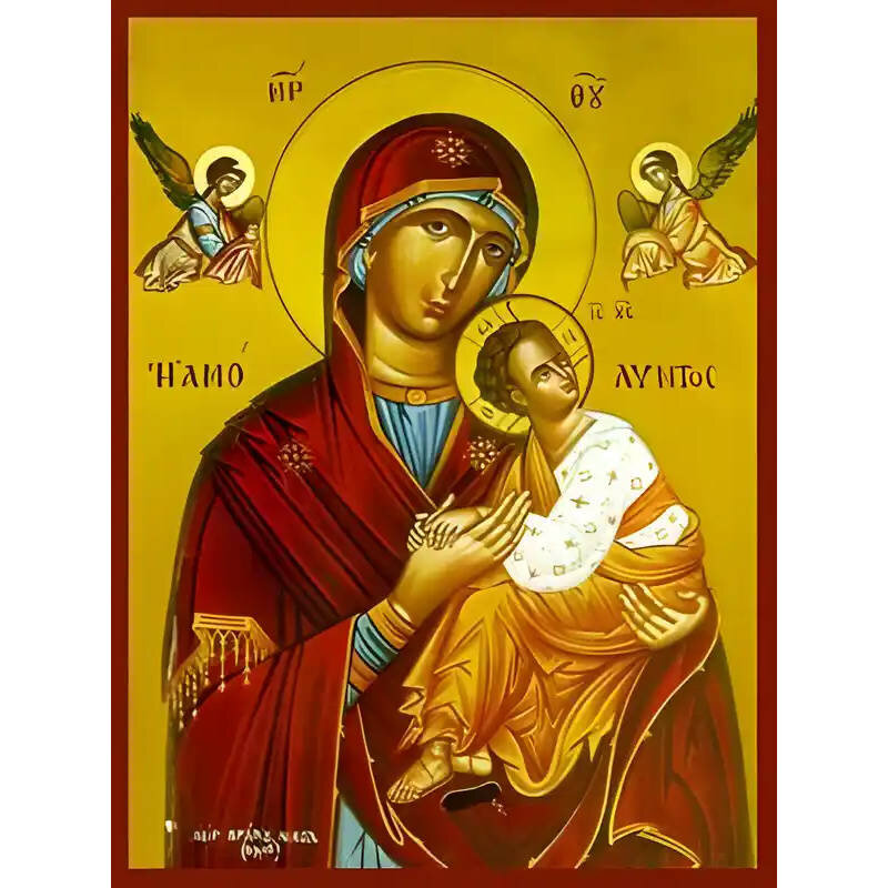 Εικόνα Ορθοδοξίας με περίγραμμα χρυσό σε ξύλο Φλαμουρίας  με  βάση Εικόνα ΠΑΝΑΓΙΑ ΜΕ ΧΡΙΣΤΟ, ΑΜΟΛΥΝΤΟΣ Χειροποίητη Ελληνορθόδοξη εικόνα του Ιησού Χριστού, Κρεμαστή πλάκα βυζαντινής τέχνης, χριστιανική τέχνη Διάσταση 15x11 cm (5,9x4,3 ίντσες)  INTRAEK-337757864358
