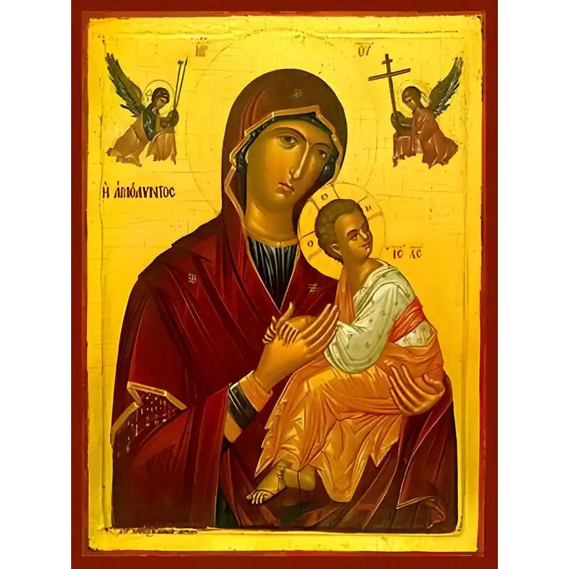 Εικόνα Ορθοδοξίας με περίγραμμα χρυσό σε ξύλο Φλαμουρίας  με  βάση Εικόνα ΠΑΝΑΓΙΑ ΜΕ ΧΡΙΣΤΟ, ΑΜΟΛΥΝΤΟΣ Χειροποίητη Ελληνορθόδοξη εικόνα του Ιησού Χριστού, Κρεμαστή πλάκα βυζαντινής τέχνης, χριστιανική τέχνη Διάσταση 15x11 cm (5,9x4,3 ίντσες)  INTRAEK-337757864357