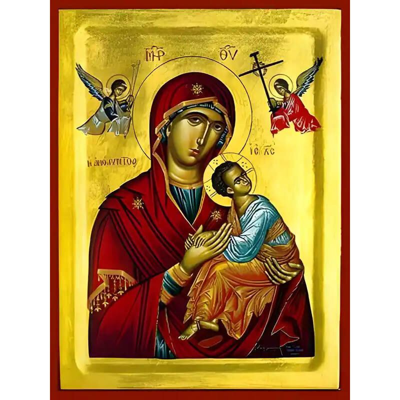 Εικόνα Ορθοδοξίας με περίγραμμα χρυσό σε ξύλο Φλαμουρίας  με  βάση Εικόνα ΠΑΝΑΓΙΑ ΜΕ ΧΡΙΣΤΟ, ΑΜΟΛΥΝΤΟΣ Χειροποίητη Ελληνορθόδοξη εικόνα του Ιησού Χριστού, Κρεμαστή πλάκα βυζαντινής τέχνης, χριστιανική τέχνη Διάσταση 15x11 cm (5,9x4,3 ίντσες)  INTRAEK-337757864356