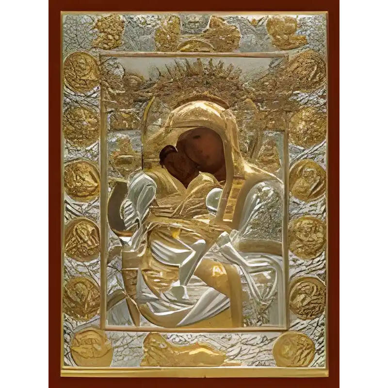 Εικόνα Ορθοδοξίας με περίγραμμα χρυσό σε ξύλο Φλαμουρίας  με  βάση Εικόνα ΠΑΝΑΓΙΑ ΜΕ ΧΡΙΣΤΟ, ΑΞΙΟΝ ΕΣΤΙ Χειροποίητη Ελληνορθόδοξη εικόνα του Ιησού Χριστού, Κρεμαστή πλάκα βυζαντινής τέχνης, χριστιανική τέχνη Διάσταση 15x11 cm (5,9x4,3 ίντσες)  INTRAEK-337757864353